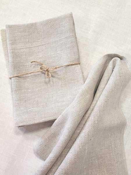 Linne handduk naturel herrigbone,  48 x 66 cm