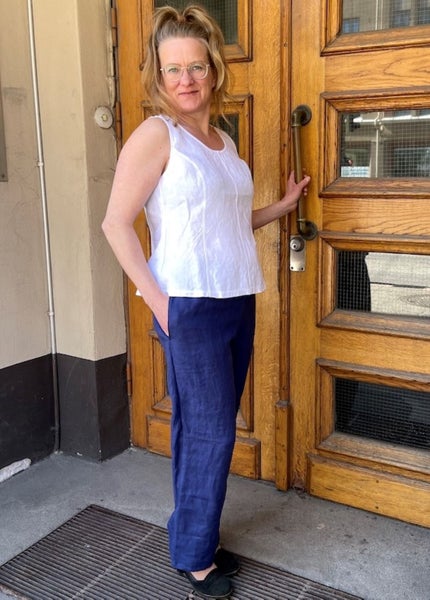 Kataja - pellavahousut, sininen 160 cm mitoitus