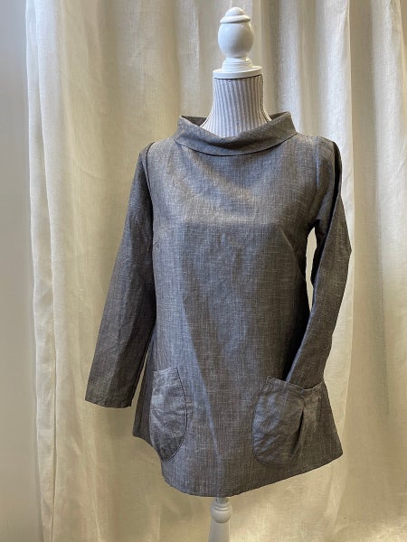 Lind ull-linne blus &ndash; gr&aring; storlek 2XS